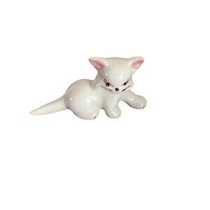 Vintage Rio Honda Ceramic Cat Figurine With Pink Bow Decorative Collectible